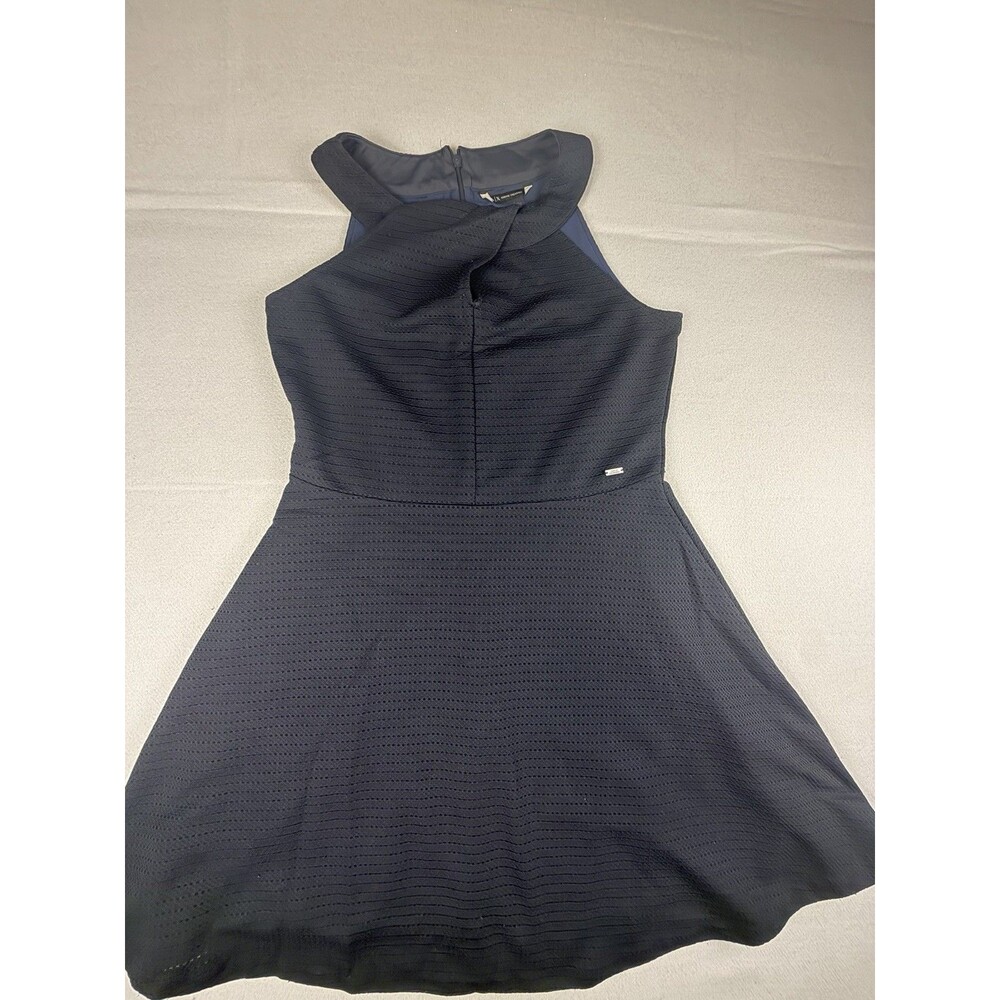 A|X Armani Exchange Blue Fit & Flare High Neck Sleeveless Short Dress L Zip